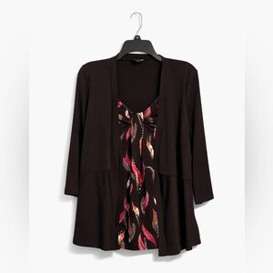 East 5th Women’s Medium Dark Brown Patterned Top Attached Shell Soft Flowy